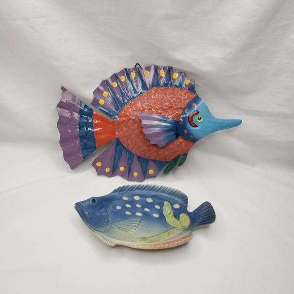 Tropical Fish Decor Painted Metal Wall Fish and Soap Dish - Picture 1 of 7